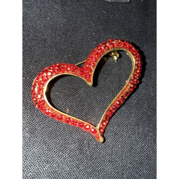 Lot of 3 Heart Brooch Pins – Vintage Style Gold & Silver Tone Rhinestone Red - Picture 3 of 11
